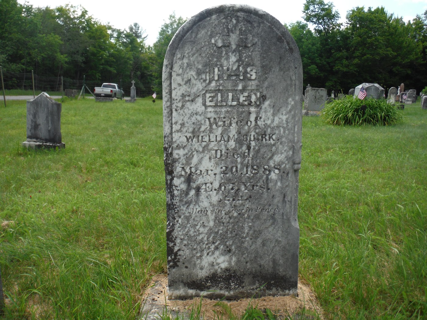 Ellen Quirk's gravestone at St. Rose of Lima Cemetery, Alder Brook
