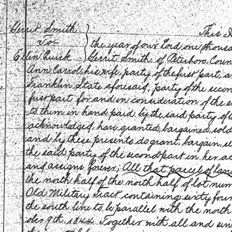 Detail of the 1855 deed from Gerrit Smith to Ellen Quirk