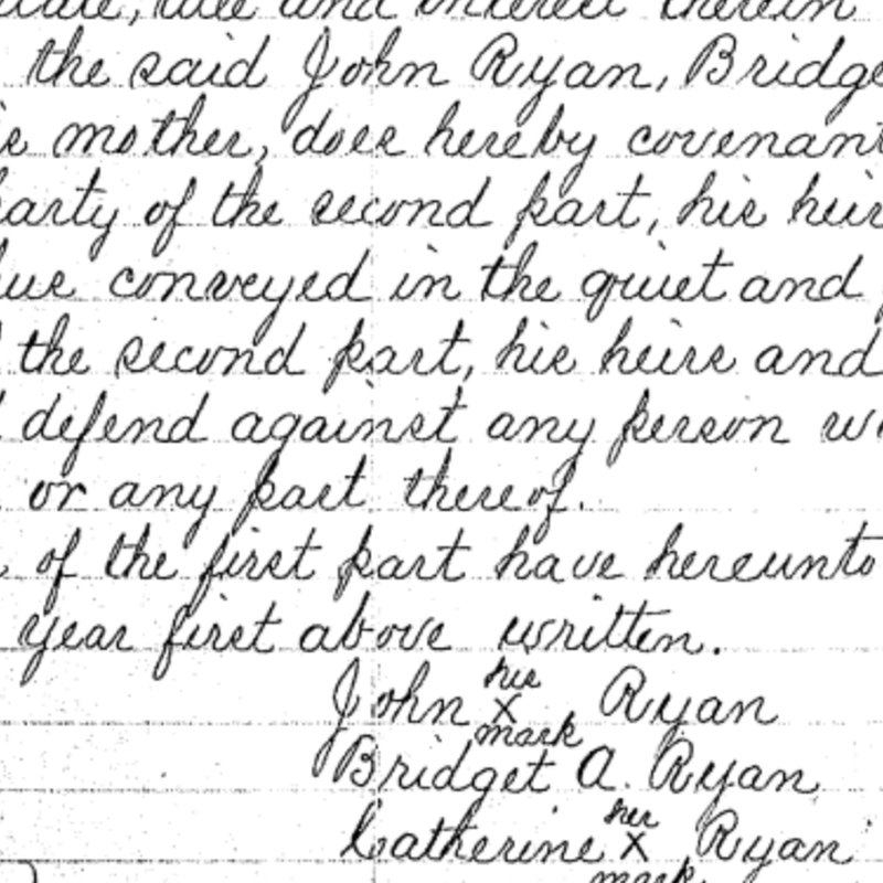 Signature block of the 1890 deed with X marks and a signature